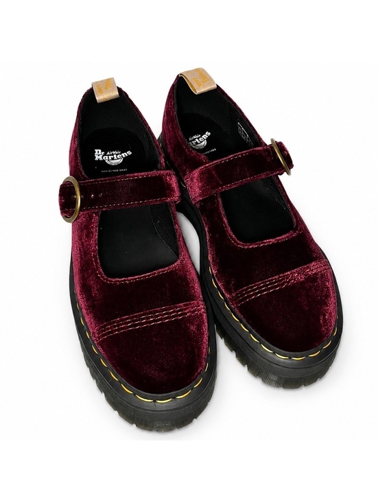 Dr. Martens Shoes - Dr. Martens Addina Mary Jane Platform Burgundy Velvet Vegan US 8